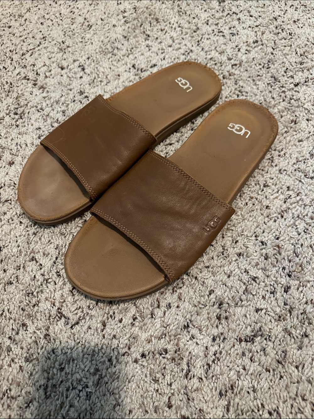 UGG Men's size 10 Brown Leather Slide Sandals — Classic Chestnut